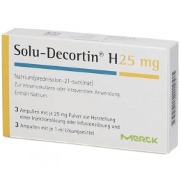 СОЛЮ ДЕКОРТИН / SOLU DECORTIN 25 мг порошок та розчинник для приготування розчину для ін'єкцій або інфузій 3 шт