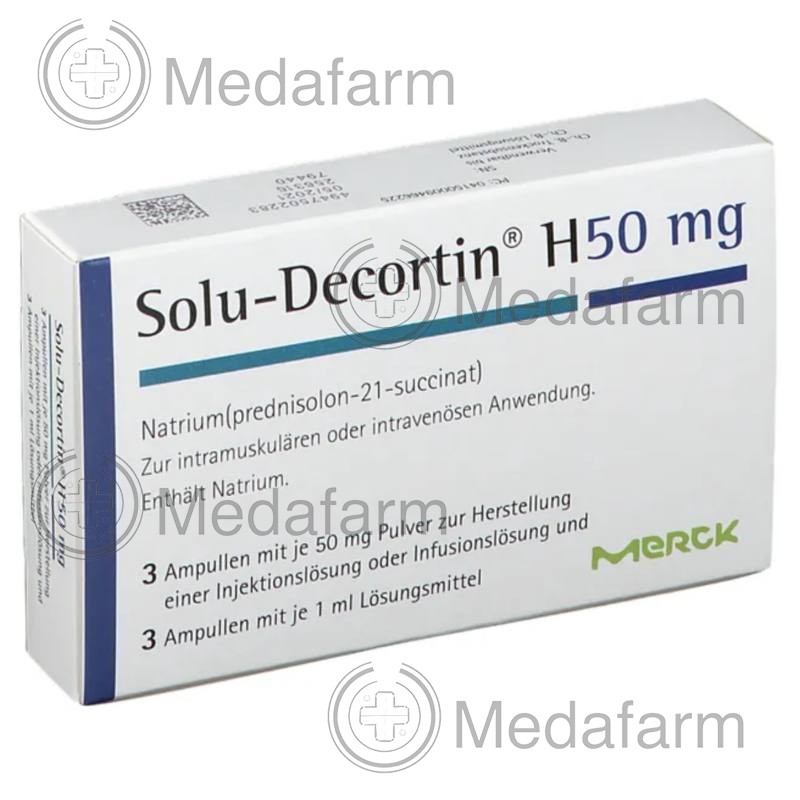 СОЛЮ ДЕКОРТИН / SOLU DECORTIN 50 мг порошок и растворитель для приготовления раствора для инъекций или инфузий 3 шт